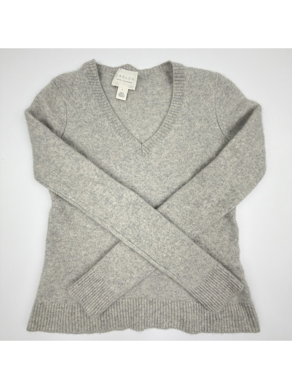 Caslon 100% Cashmere Sweater Women's Small Gray V-Neck Soft Luxury Knit